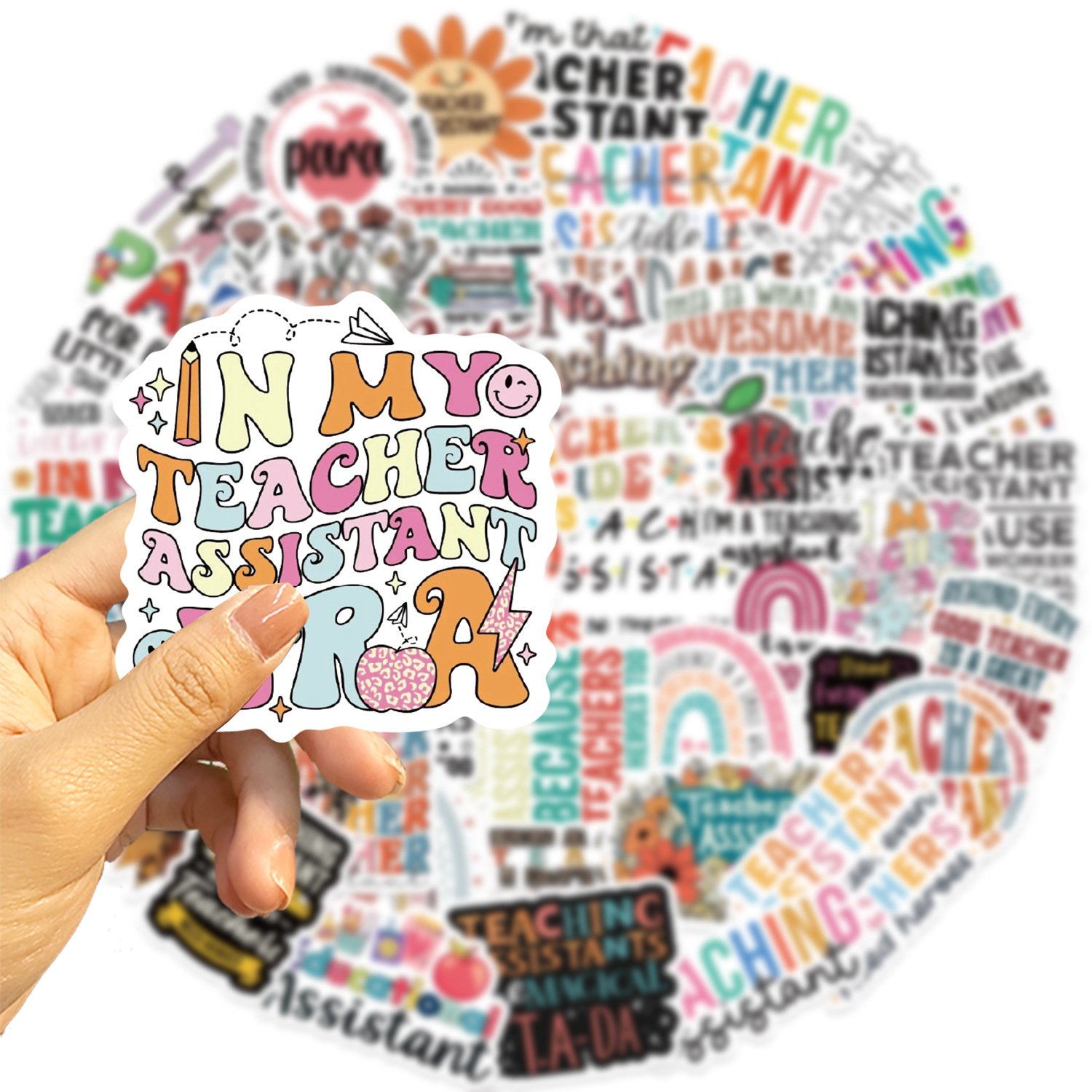 50PCS Cartoon thank you labels Teacher Assistant sticker