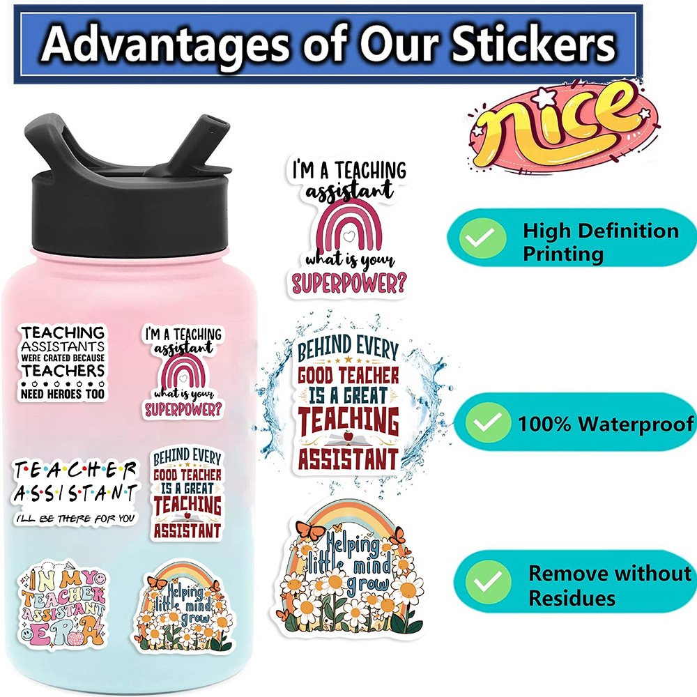 50PCS Cartoon thank you labels Teacher Assistant sticker