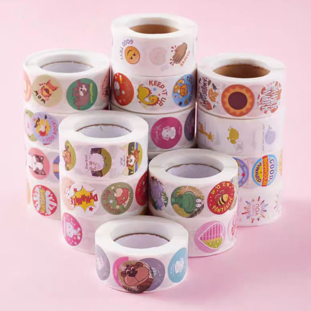Cartoon 1inch kawaii cute kids rewards animal round adhesive labels unicorn moon star stickers for girls
