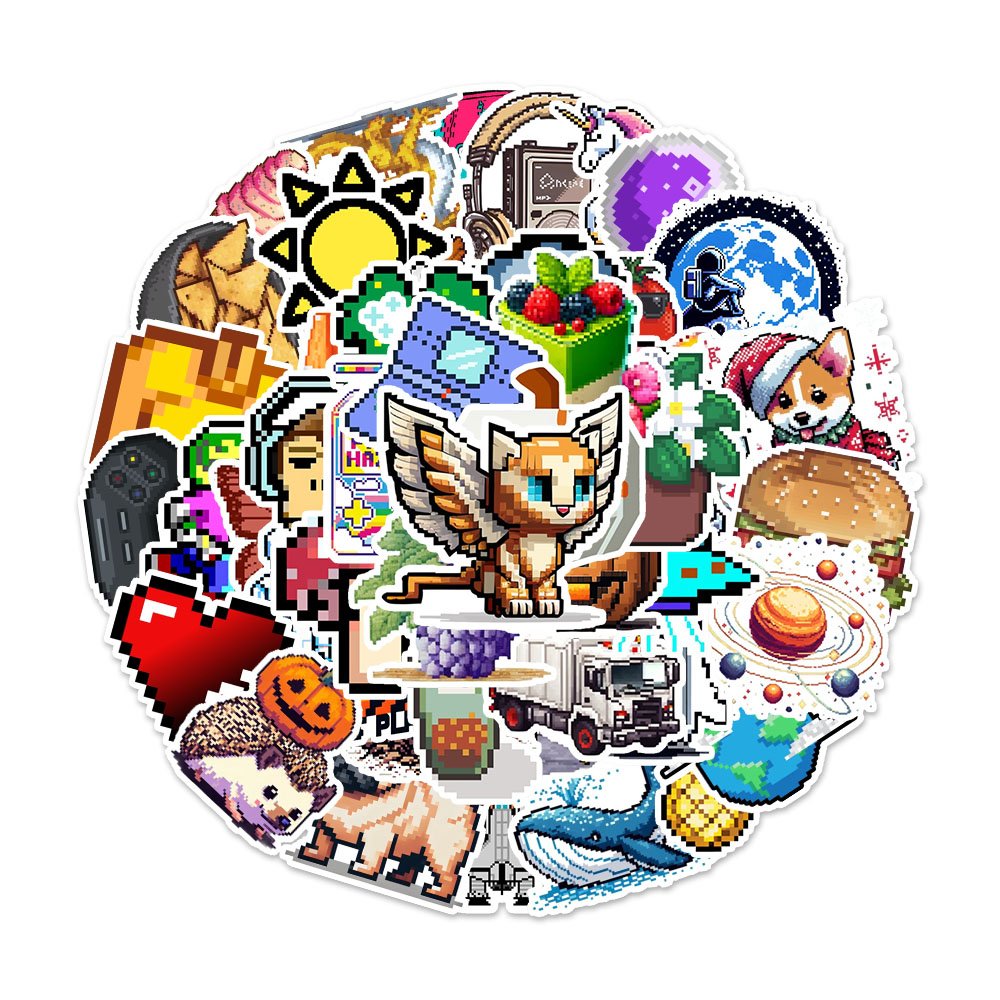 54pcs pixel world graffiti stickers packs for Cross border cartoon watercolor sea creature Decorate water bottle luggage PVC