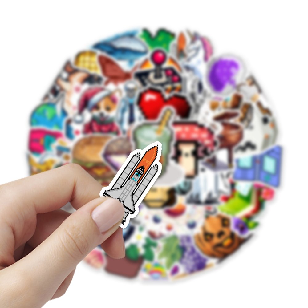 54pcs pixel world graffiti stickers packs for Cross border cartoon watercolor sea creature Decorate water bottle luggage PVC
