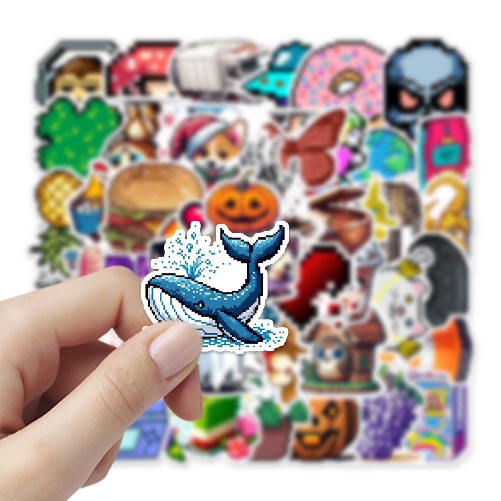 54pcs pixel world graffiti stickers packs for Cross border cartoon watercolor sea creature Decorate water bottle luggage PVC