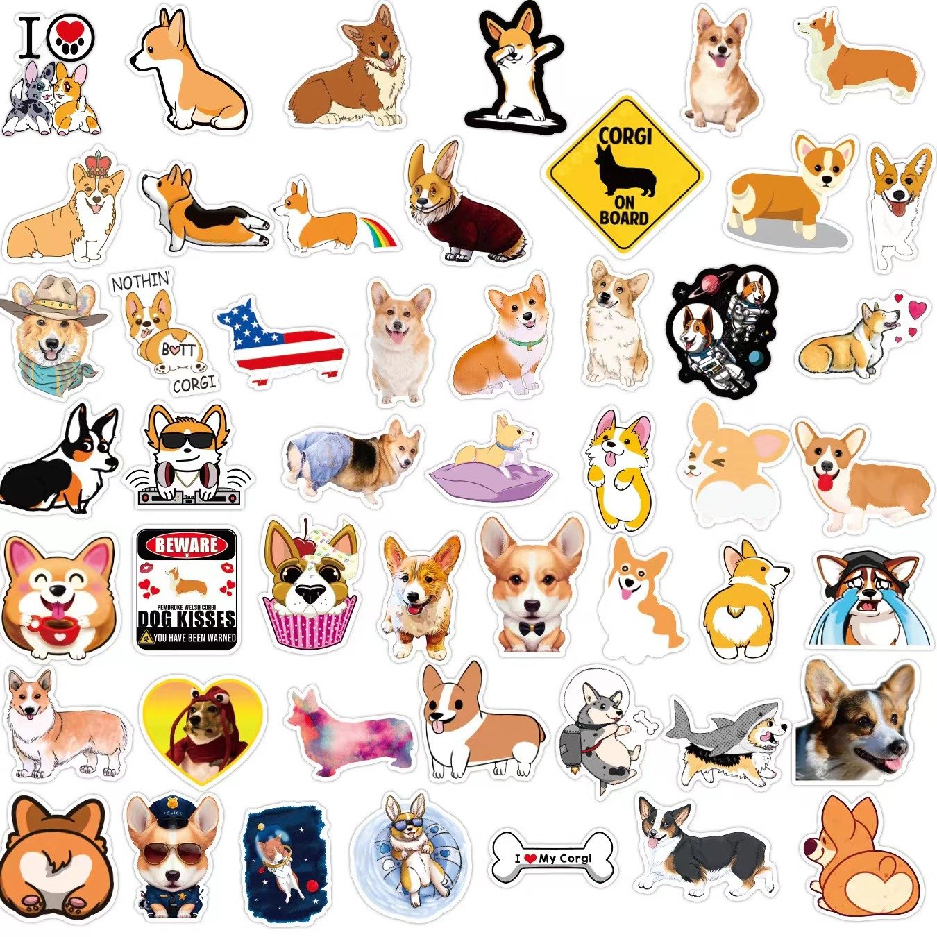 e-50pcs Cute cartoon dog pet series stickers for Mobile phone computer glass decoration sticker laptop waterproof tent