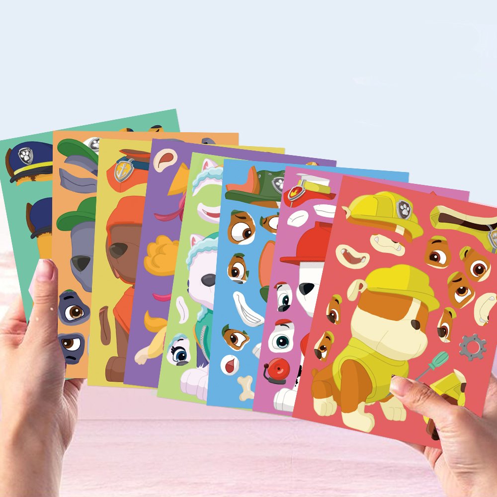 8 Sheets Die Cut Cute Cartoon Dog Decal Make a Face Pvc Stickers Diy Laptop Phone Water Cup Guitar Diary Waterproof Puzzle Toy