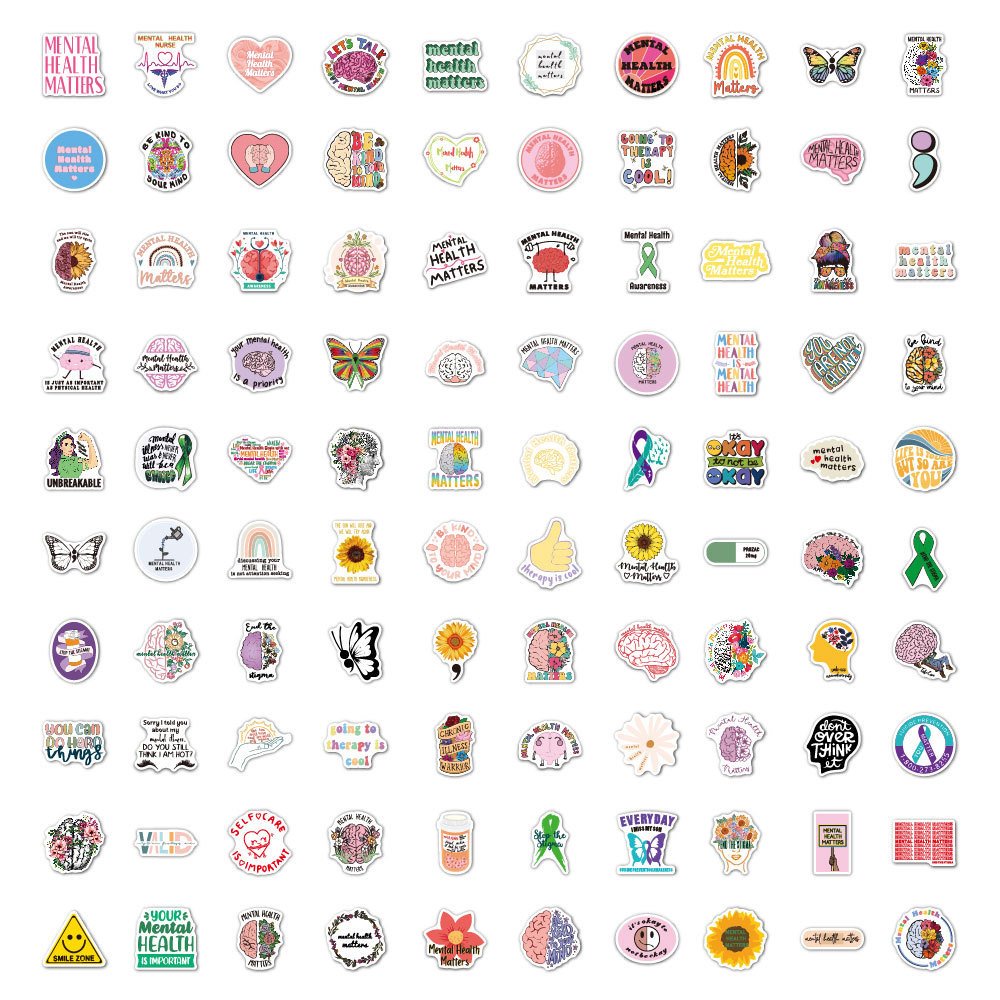 100Pcs Mental Health Awareness Vinyl Die Cut Sticker Waterproof Positive Quote Decals For Bottle Label Stickers