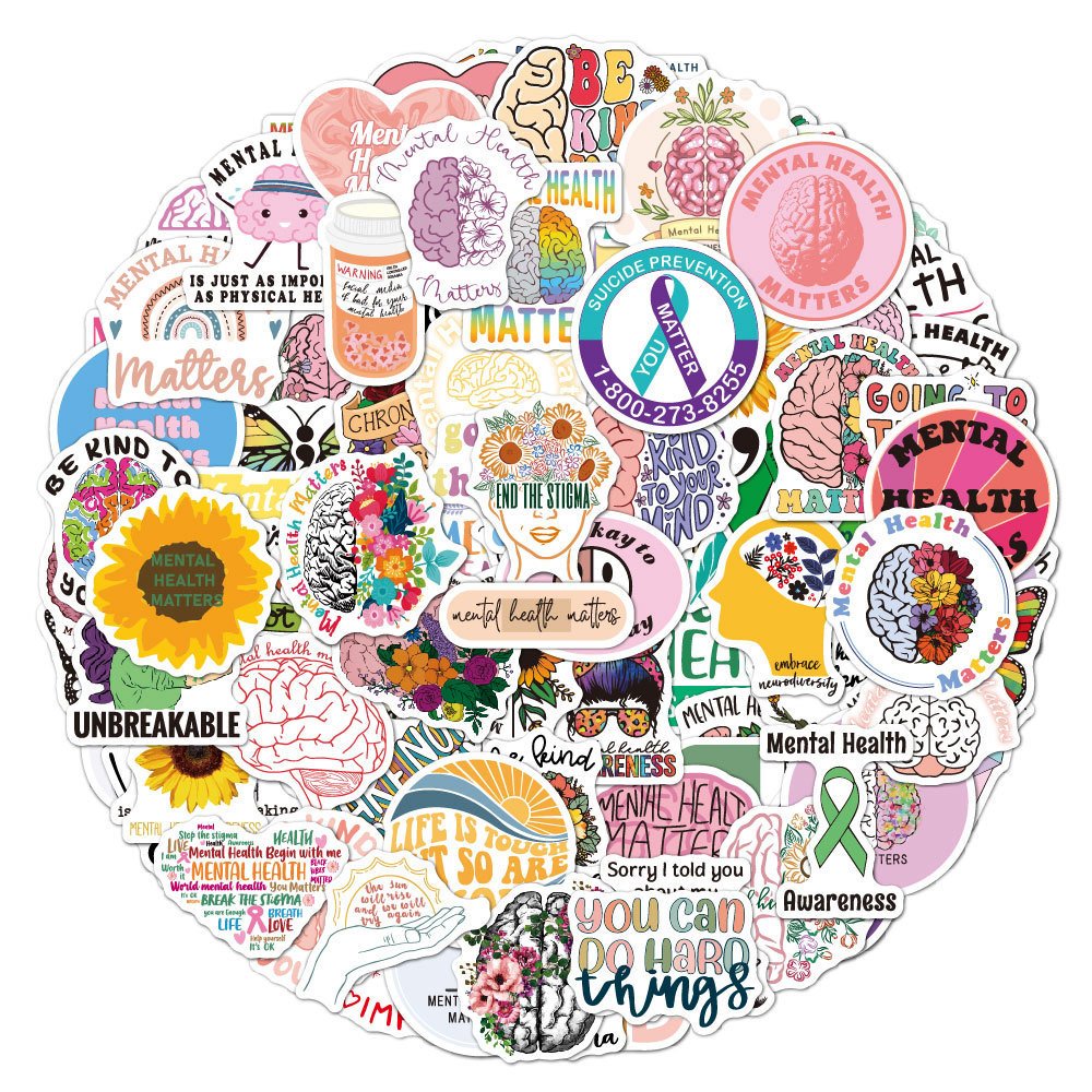 100Pcs Mental Health Awareness Vinyl Die Cut Sticker Waterproof Positive Quote Decals For Bottle Label Stickers