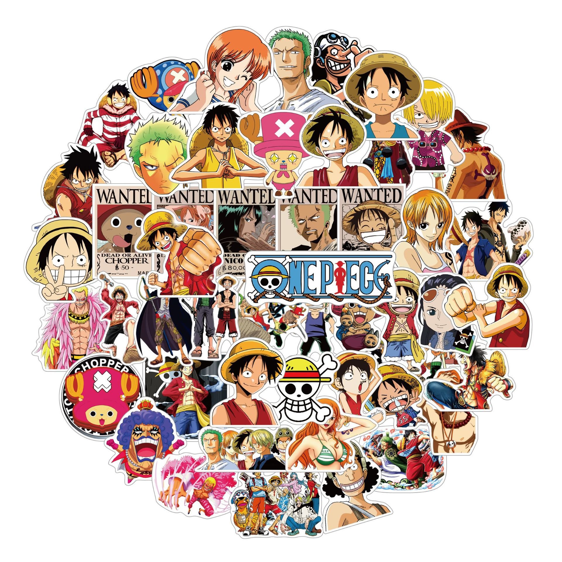 Adhesive Stickers Anime Cool Cartoon Luffy Piece Zoro Design Sticker Wholesale Decoration Kids Toys Gifts Sticker 50pcs Set