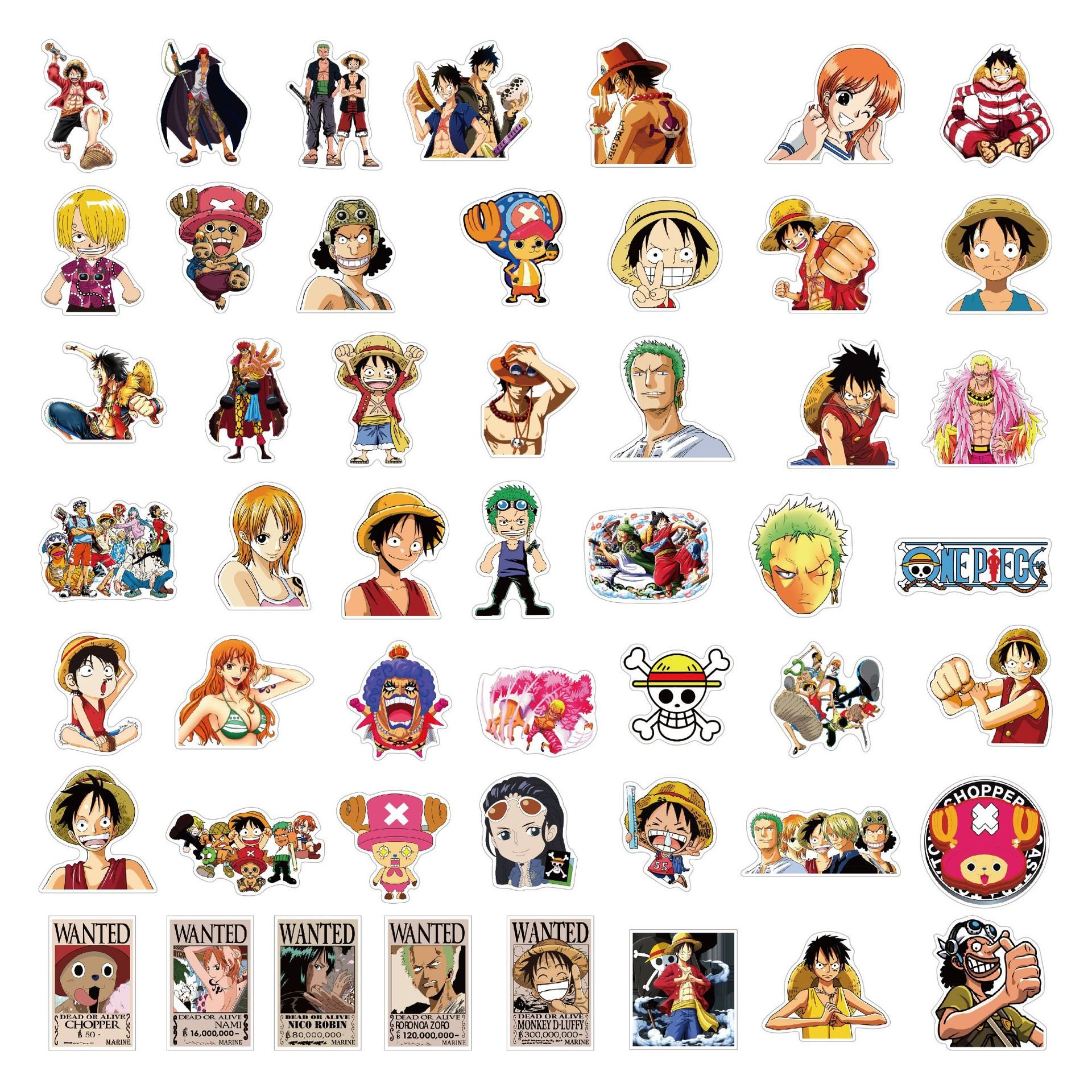 Adhesive Stickers Anime Cool Cartoon Luffy Piece Zoro Design Sticker Wholesale Decoration Kids Toys Gifts Sticker 50pcs Set
