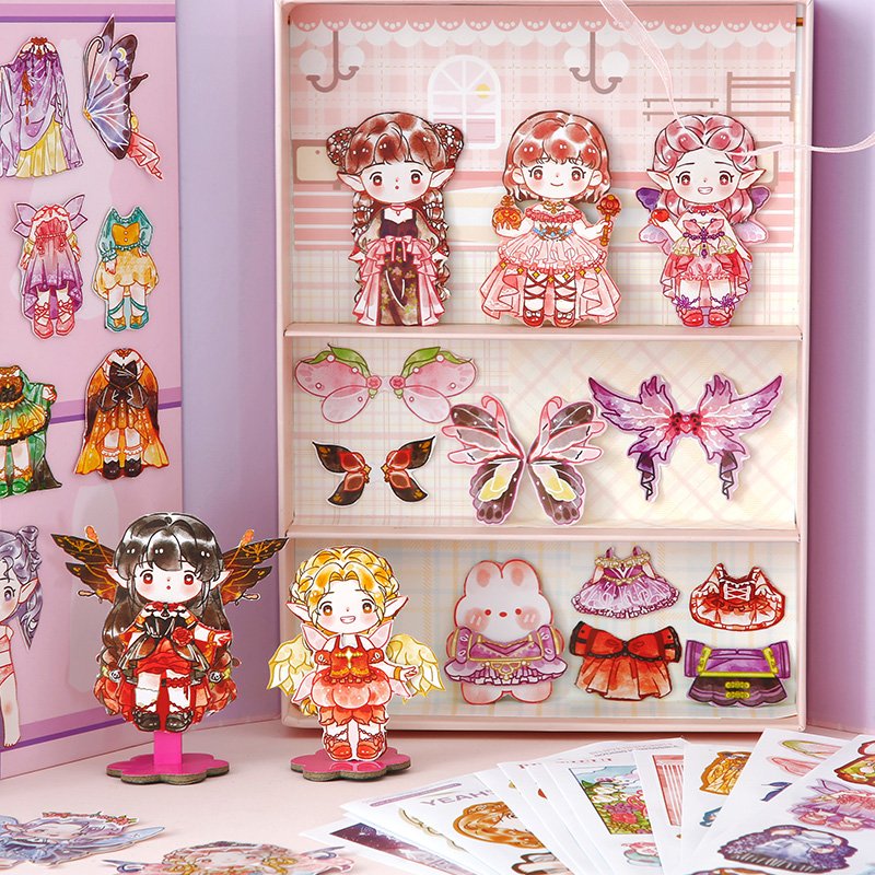 Simno Cartoon Girl Dress Up Paper Doll Pretend Play Game Clothes Puzzle Outfit Accessory for Kids Gift