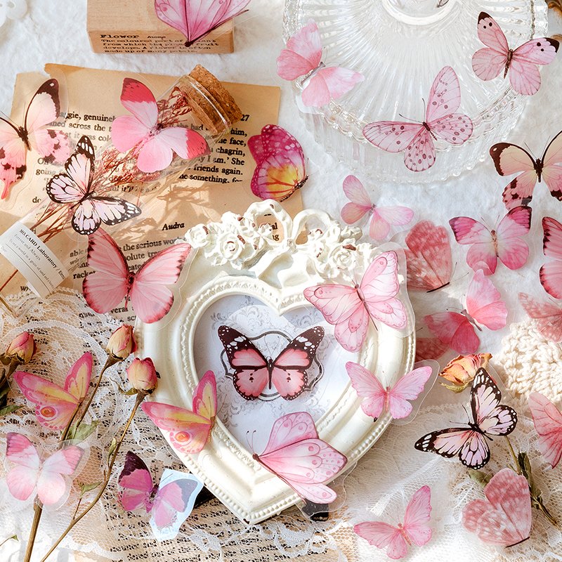 Vintage Art Pocket Material Decorative Sticker Butterfly Nature Series Planner Scrapbooking Stationery Diary Decorate