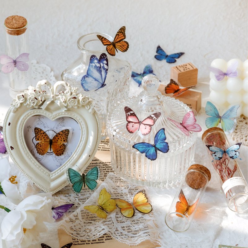 Vintage Art Pocket Material Decorative Sticker Butterfly Nature Series Planner Scrapbooking Stationery Diary Decorate