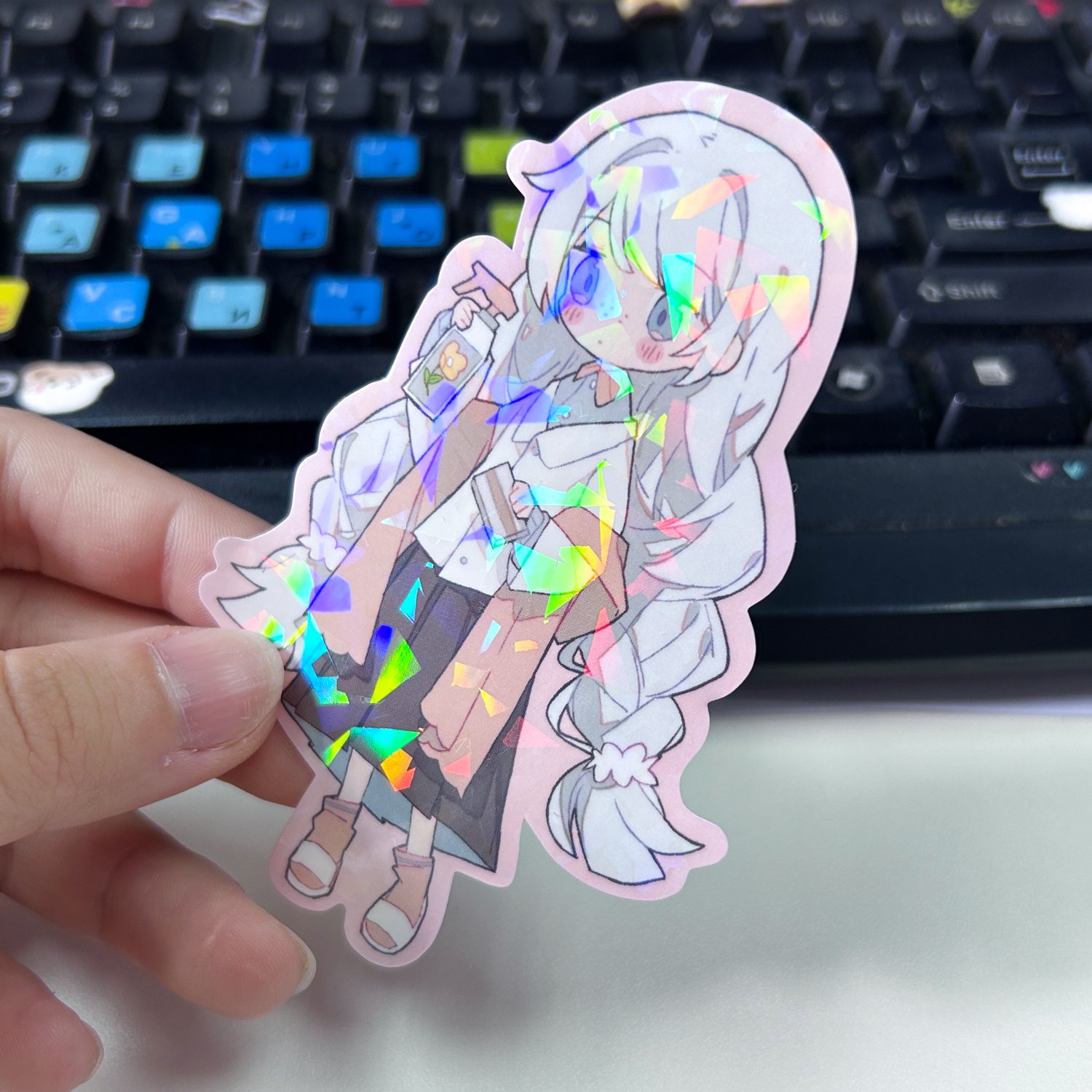 Wholesale Custom Stickers Die Cut Waterproof Vinyl Clear Glitter Die Cut Anime Vinyl Stickers Holographic Sticker