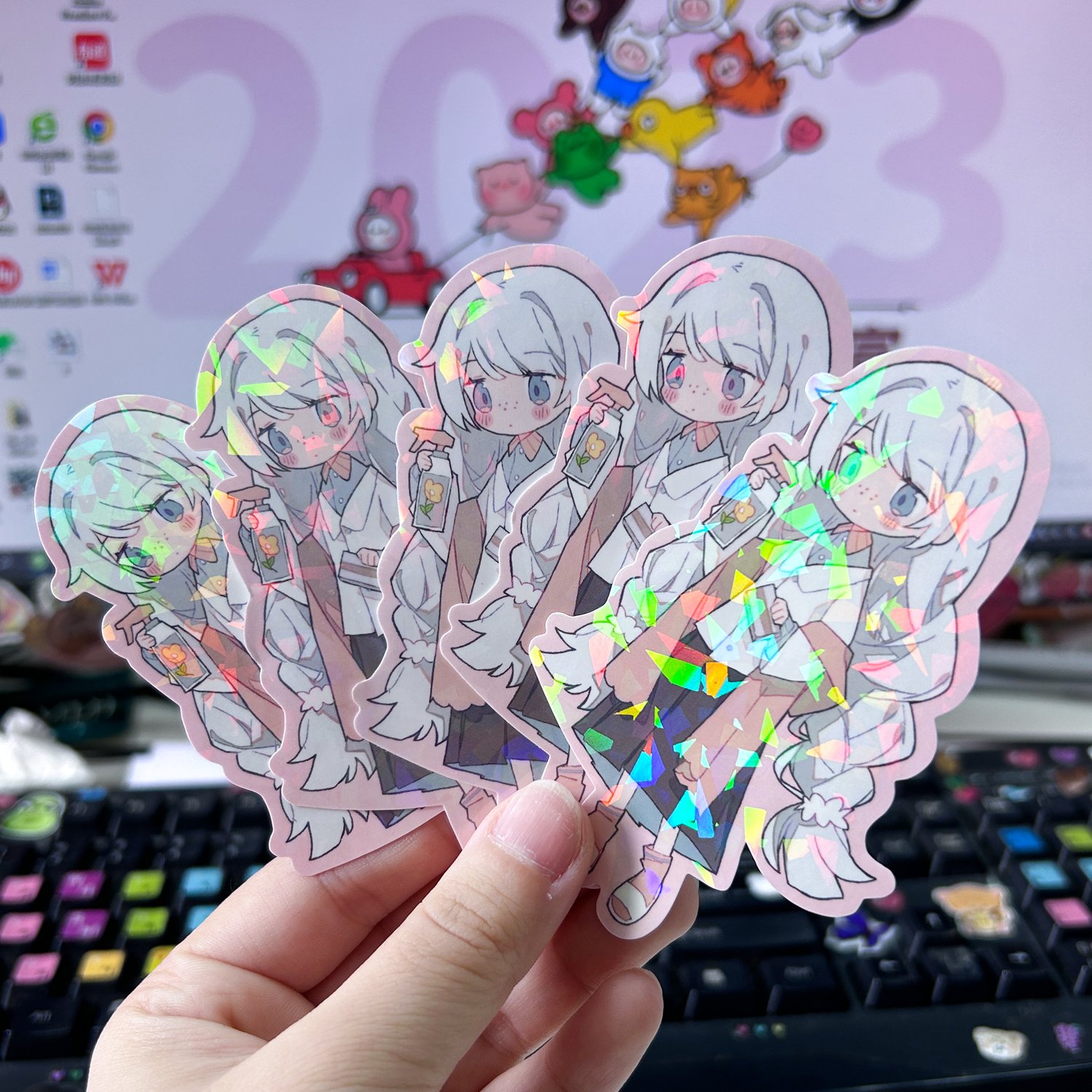 Wholesale Custom Stickers Die Cut Waterproof Vinyl Clear Glitter Die Cut Anime Vinyl Stickers Holographic Sticker