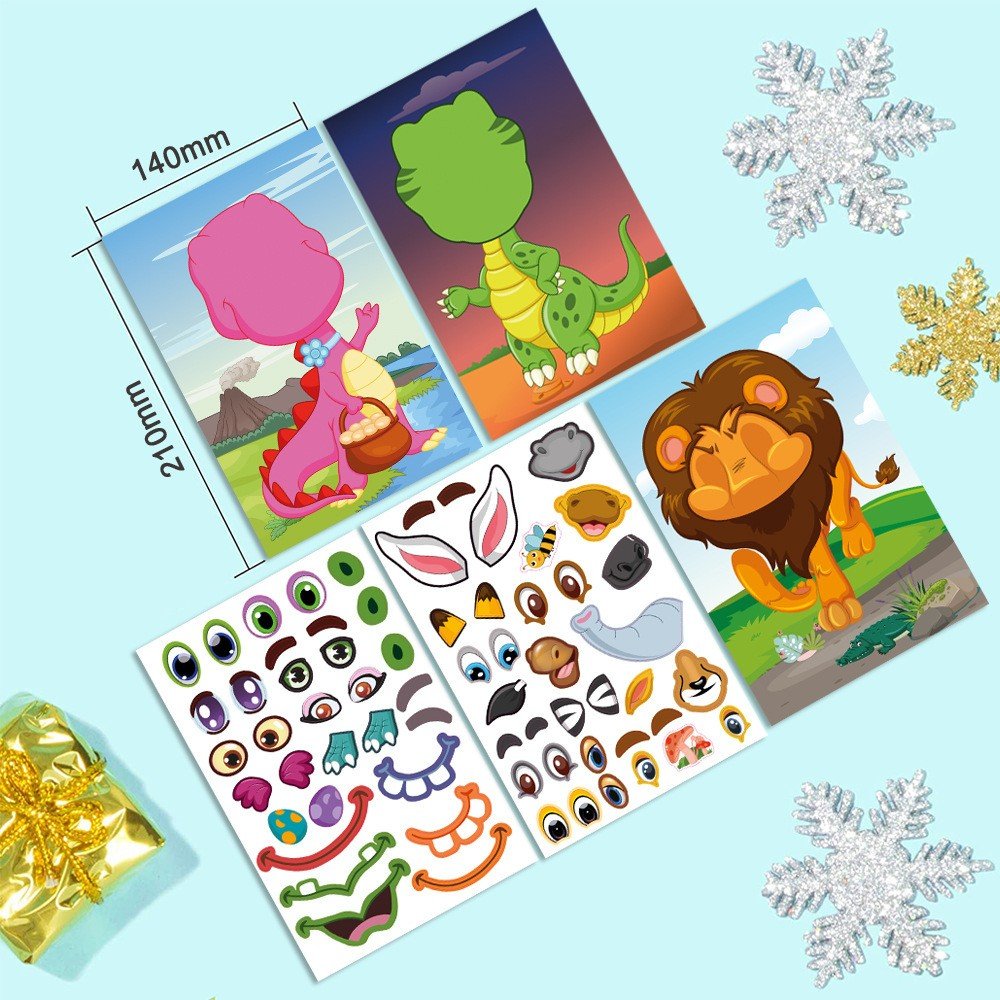 Fun DIY children's stickers Make Your Own Sticker Sheets educational Cute Animal dinosaur princess Make a Face Sticker