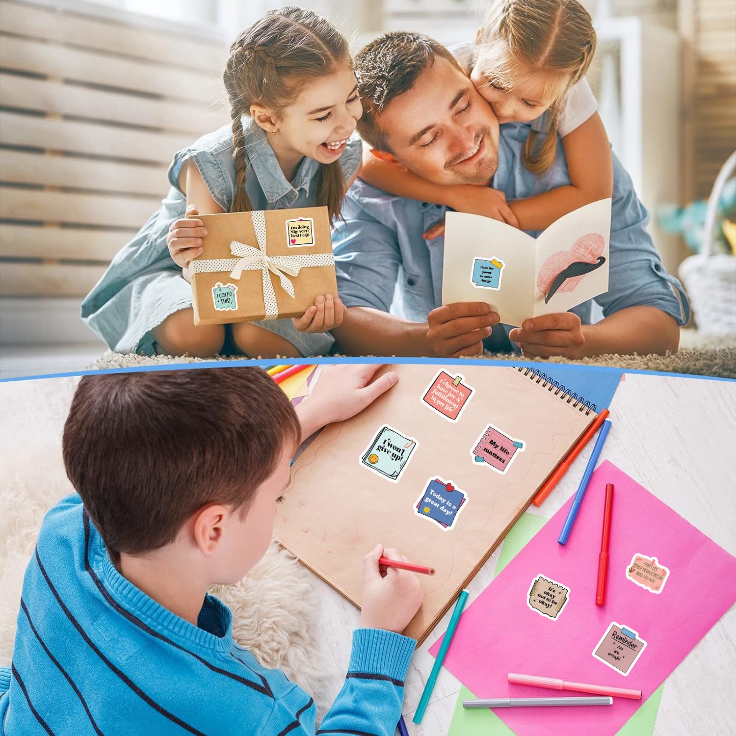 Custom Printing Waterproof Die Cut Sticker Self-affirmation Text Roll Label stickers and Decals 500pcs for Bedroom Notebook Kids