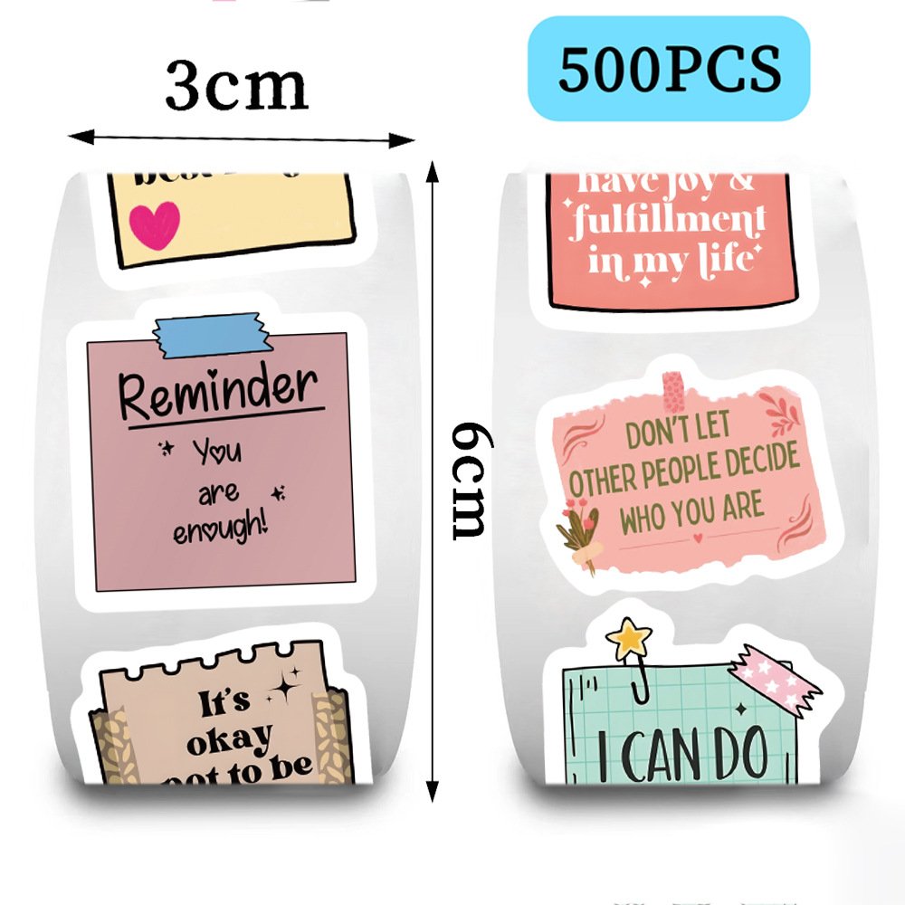 Custom Printing Waterproof Die Cut Sticker Self-affirmation Text Roll Label stickers and Decals 500pcs for Bedroom Notebook Kids