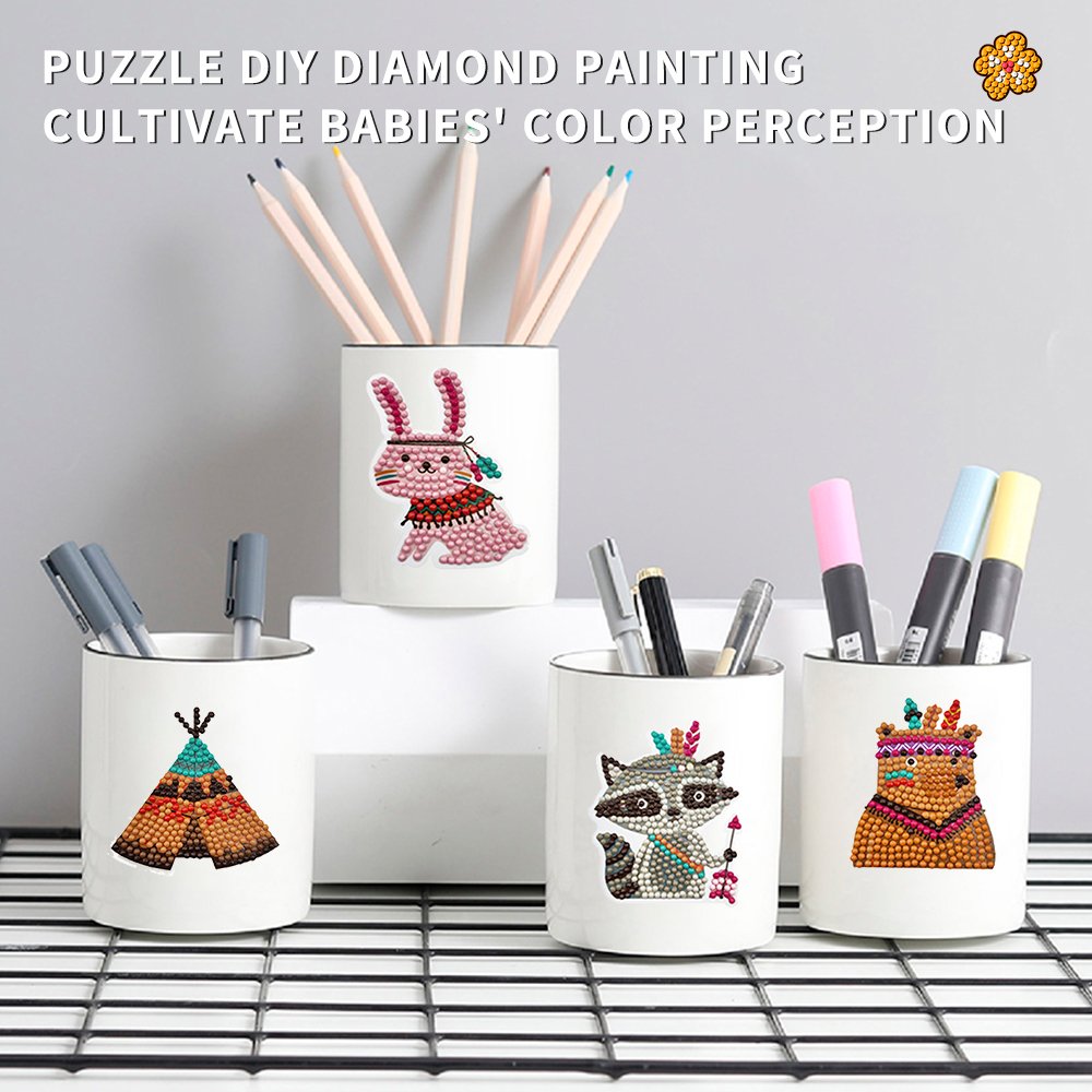 Children's Diamond Drawing Stickers DIY 5D Flash Cartoon Art Children's Color Primitive Animal Gem Stickers Set