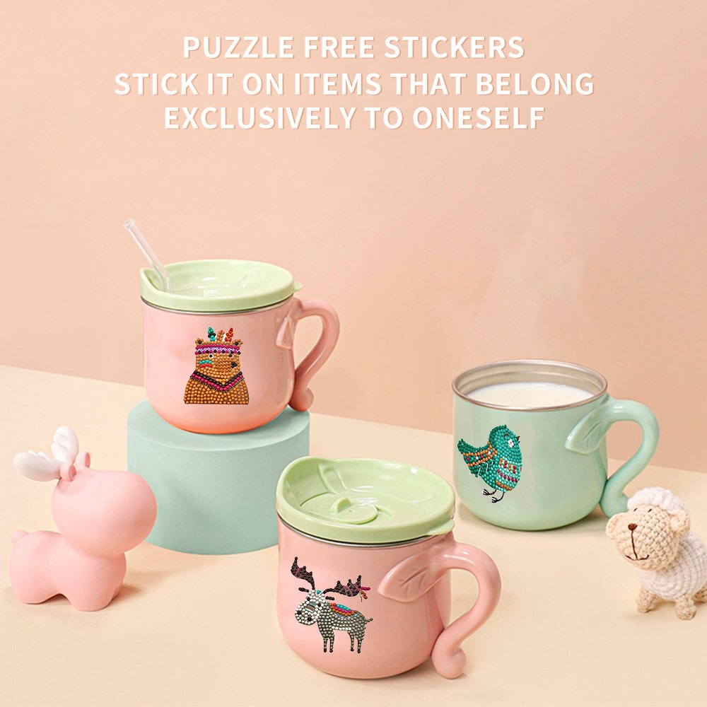 Children's Diamond Drawing Stickers DIY 5D Flash Cartoon Art Children's Color Primitive Animal Gem Stickers Set