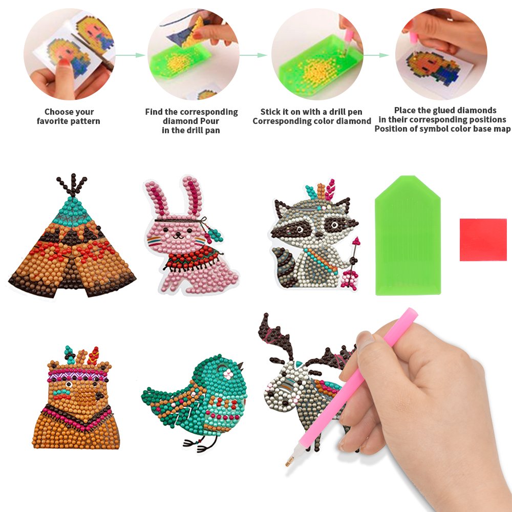 Children's Diamond Drawing Stickers DIY 5D Flash Cartoon Art Children's Color Primitive Animal Gem Stickers Set