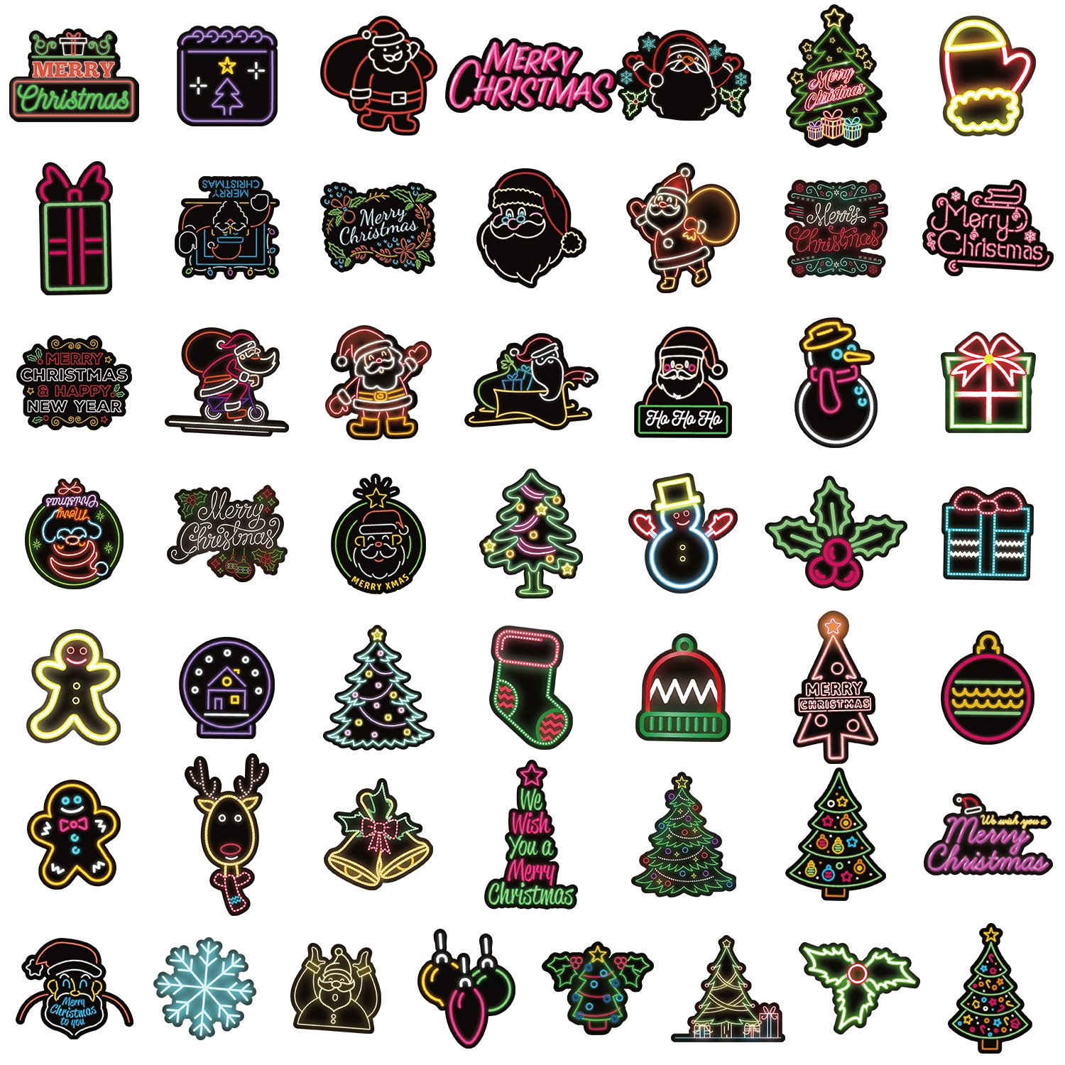50Pcs Neon Christmas Cartoon Graffiti Stickers For Children Book Wall Decor Festive Gift Toys Sticker