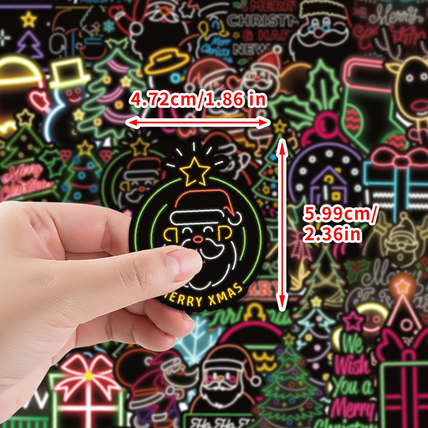 50Pcs Neon Christmas Cartoon Graffiti Stickers For Children Book Wall Decor Festive Gift Toys Sticker