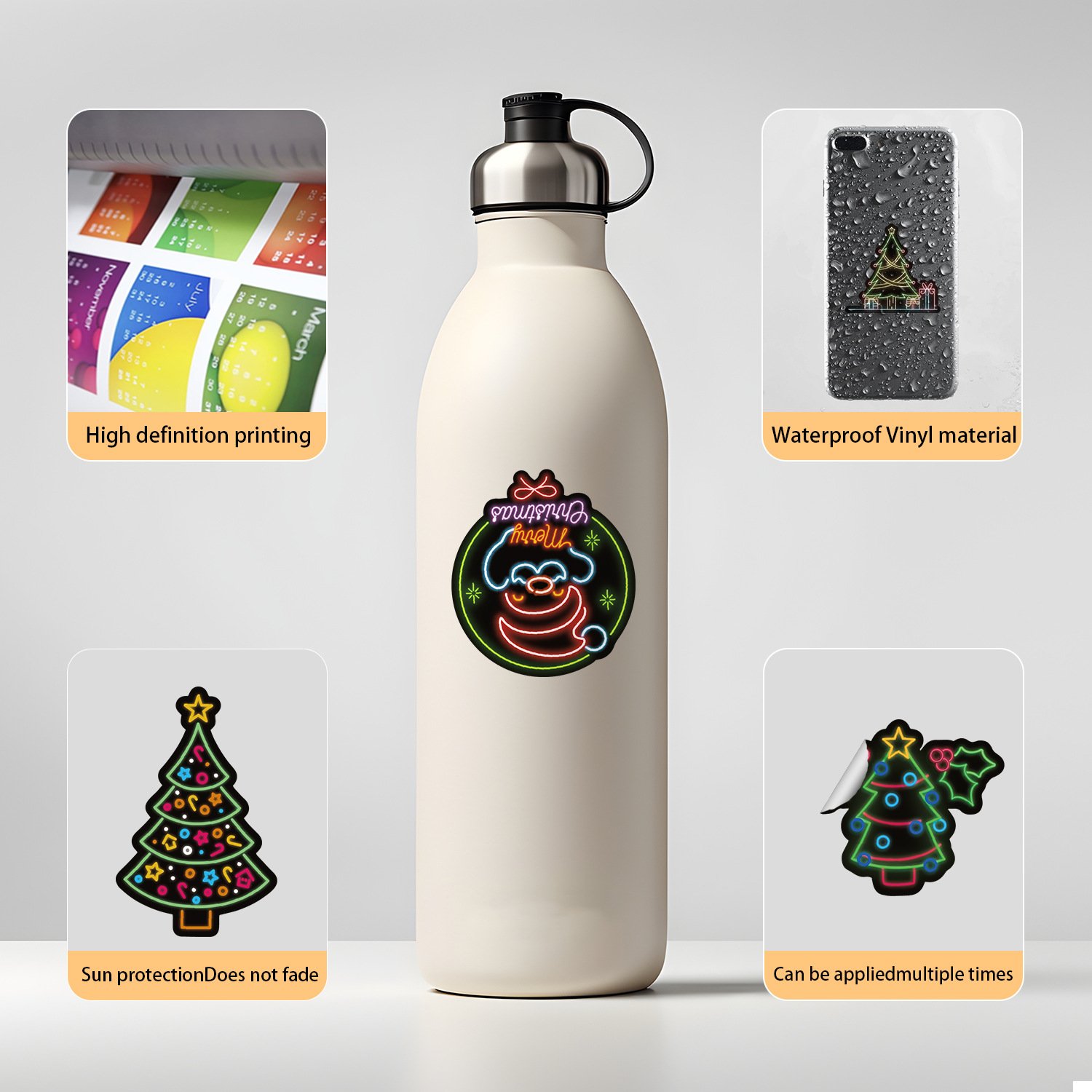 50Pcs Neon Christmas Cartoon Graffiti Stickers For Children Book Wall Decor Festive Gift Toys Sticker