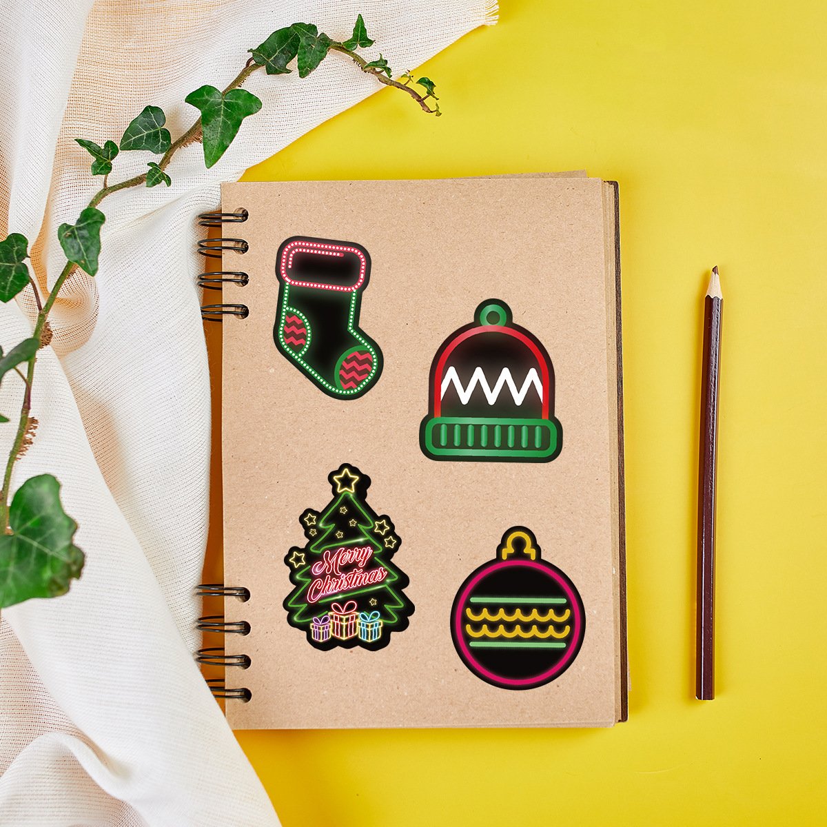 50Pcs Neon Christmas Cartoon Graffiti Stickers For Children Book Wall Decor Festive Gift Toys Sticker