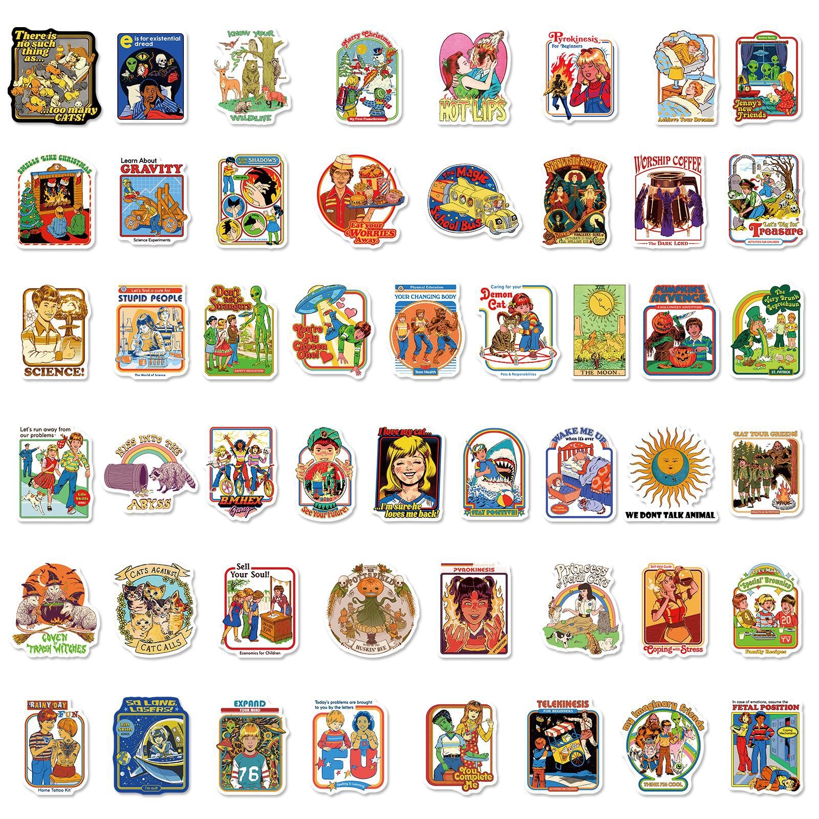 50Pcs Cartoon Retro Illustration Graffiti Stickers For Book Bottle Vinyl Europe and America Humor Painting Sticker