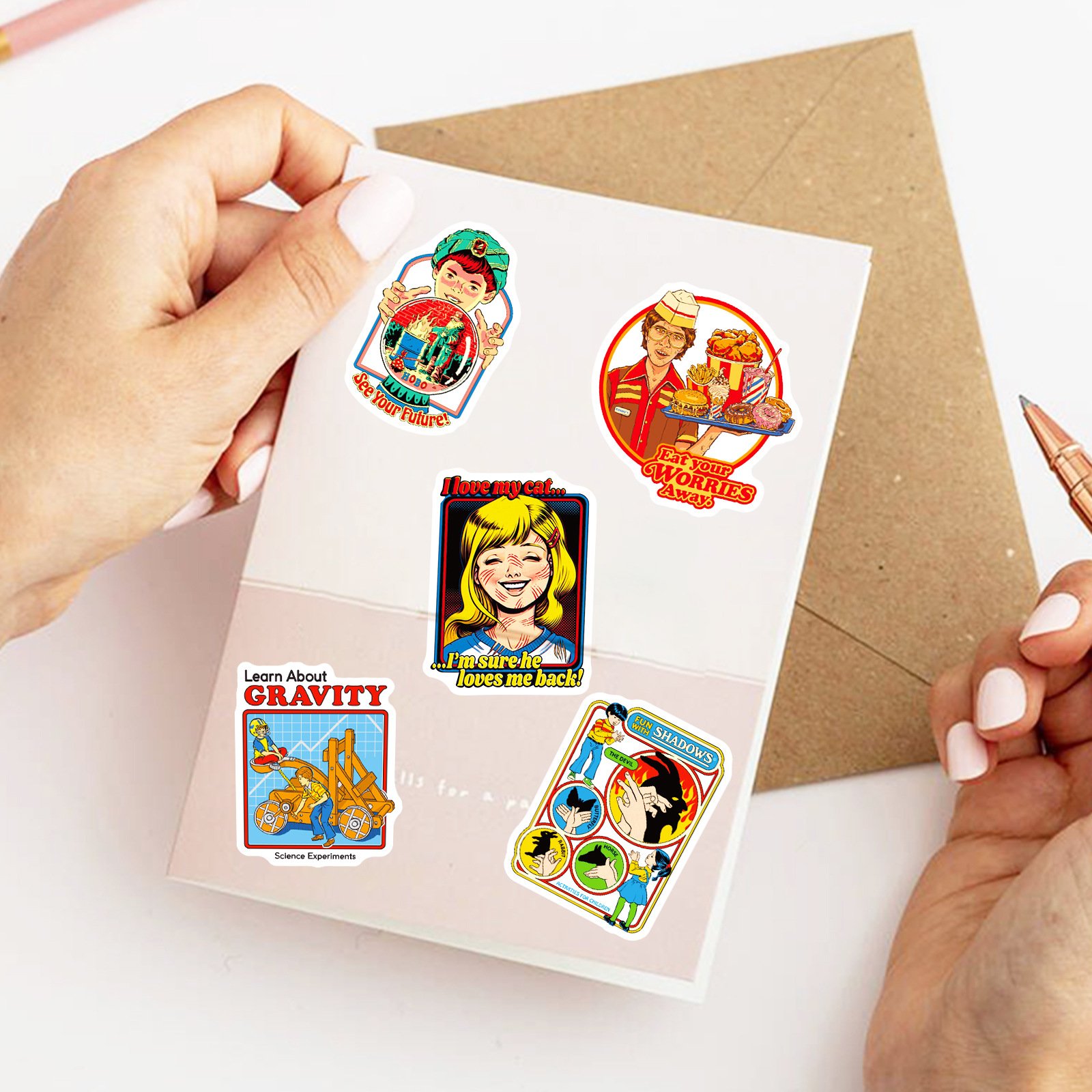 50Pcs Cartoon Retro Illustration Graffiti Stickers For Book Bottle Vinyl Europe and America Humor Painting Sticker