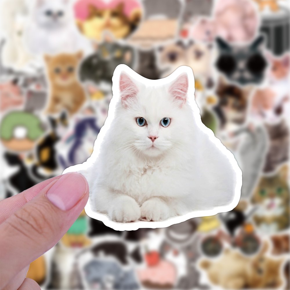 50pcs Waterproof Cute Cartoon Cat Sticker Custom PVC Car Motorcycle Bicycle Luggage Decorative Animal Kitty Stickers for DIY kid