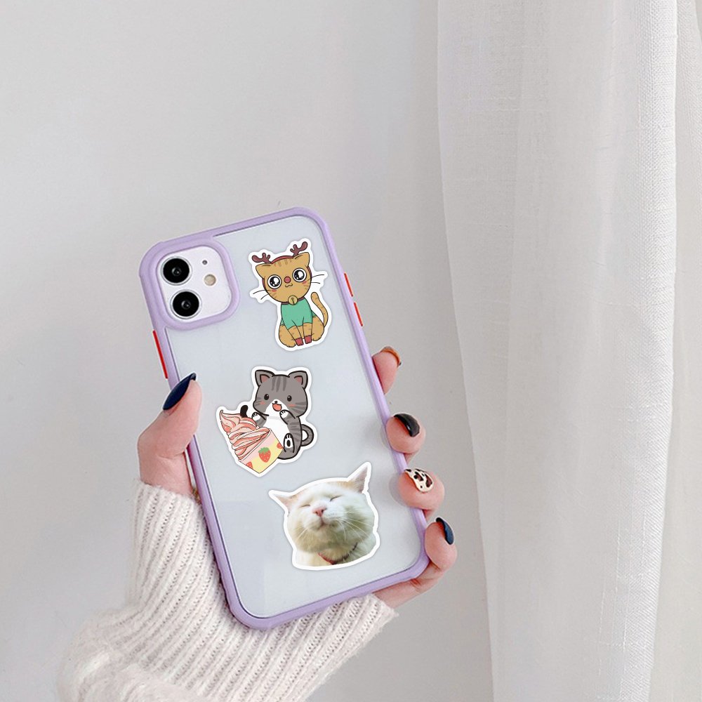 50pcs Waterproof Cute Cartoon Cat Sticker Custom PVC Car Motorcycle Bicycle Luggage Decorative Animal Kitty Stickers for DIY kid