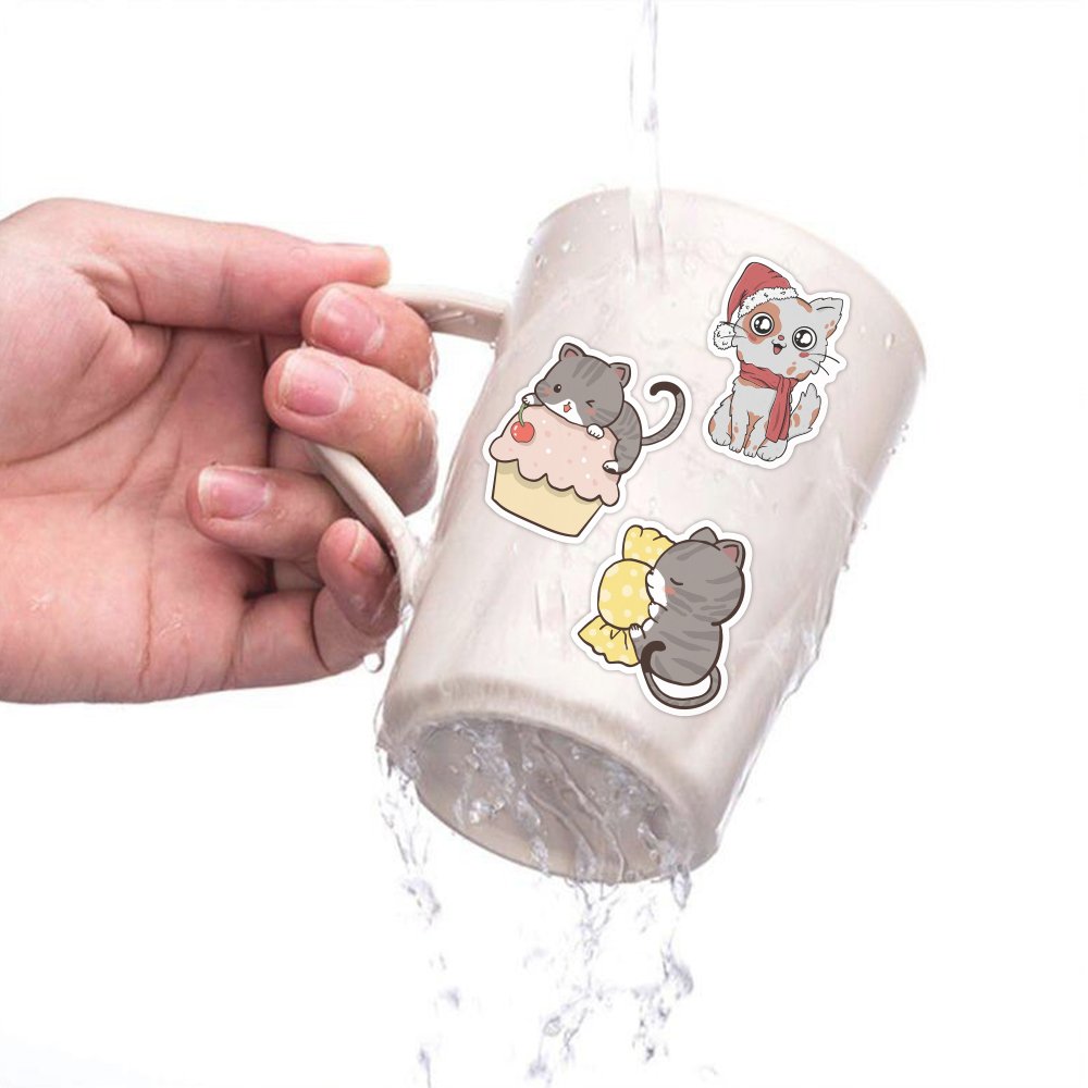 50pcs Waterproof Cute Cartoon Cat Sticker Custom PVC Car Motorcycle Bicycle Luggage Decorative Animal Kitty Stickers for DIY kid