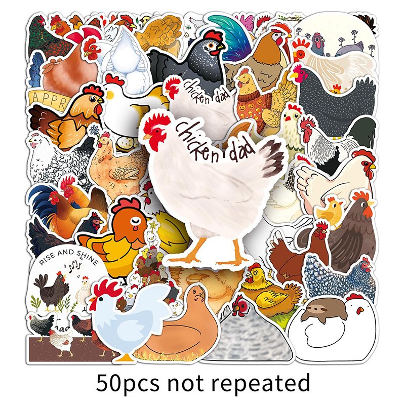 50PCS/Pack Chicken Stickers Waterproof Vinyl Stickers Decals for Water Bottles Bicycle Computer Mobile Phone Cartoon Stickers