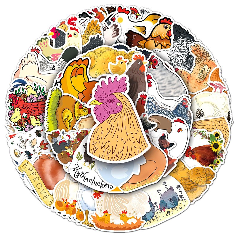 50PCS/Pack Chicken Stickers Waterproof Vinyl Stickers Decals for Water Bottles Bicycle Computer Mobile Phone Cartoon Stickers