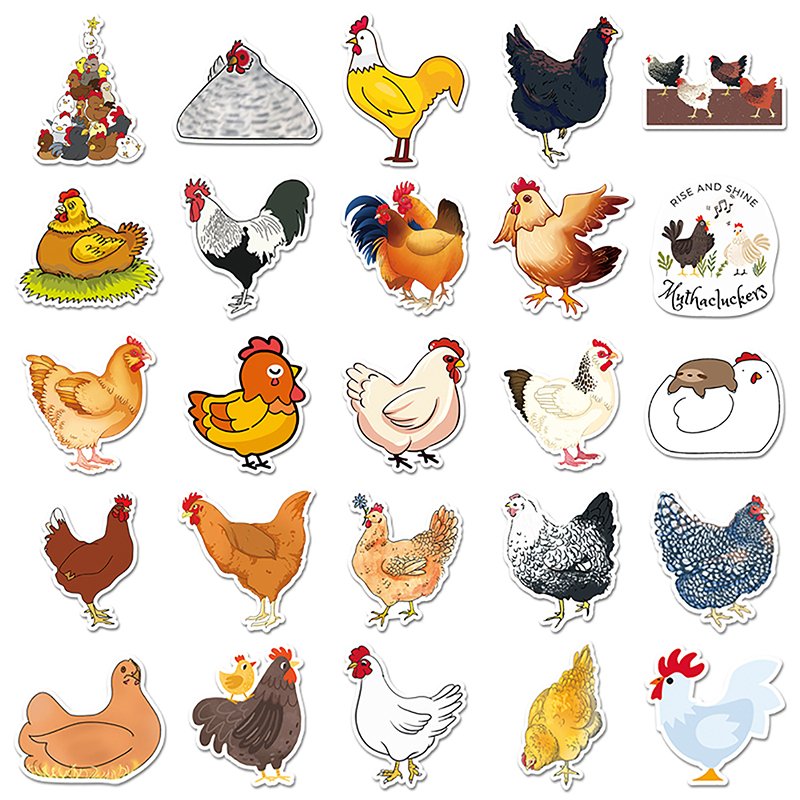 50PCS/Pack Chicken Stickers Waterproof Vinyl Stickers Decals for Water Bottles Bicycle Computer Mobile Phone Cartoon Stickers