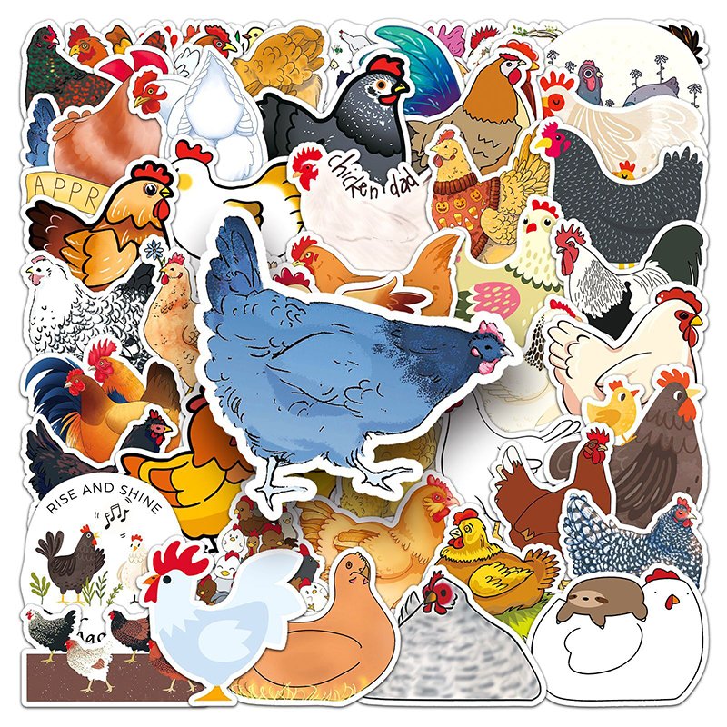 50PCS/Pack Chicken Stickers Waterproof Vinyl Stickers Decals for Water Bottles Bicycle Computer Mobile Phone Cartoon Stickers