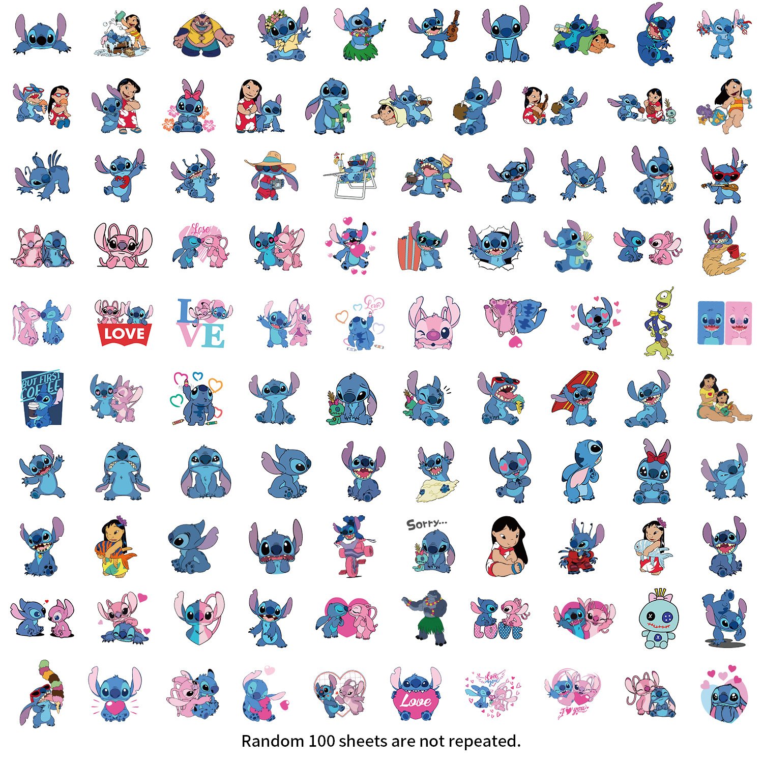 Newly 100PCS Cute cartoon anime Lilo and Stitch stickers