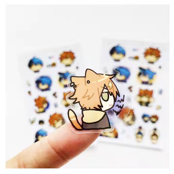 Custom Logo Waterproof Die Cut Sticker Anime Decorative Cartoon Adhesive Vinyl PVC Printing Kiss Cut transparent Sticker Sheets