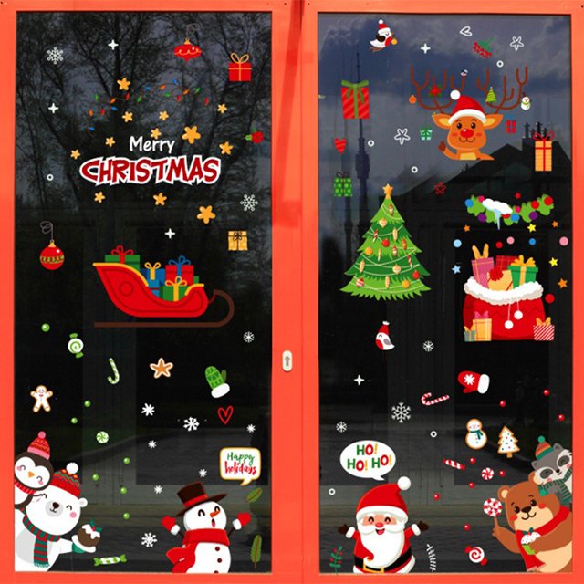 shopping mall Hotel Window Glass Wall Christmas Decoration Pvc Electrostatic Stickers