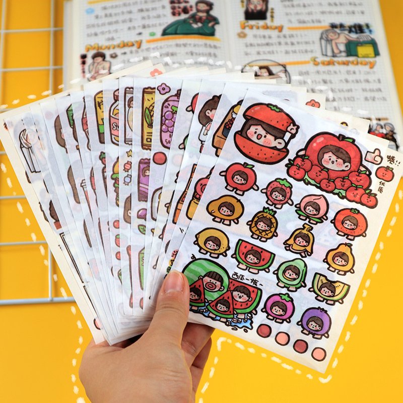 High Mountain Cultural and Creative Full Set of Cute Decoration Tools Meatball Style Cartoon Character Girl Stickers