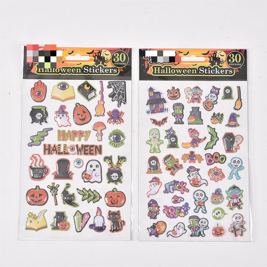 Halloween design puffy stickers custom die cut shape self adhesive sticker sheet cute cartoon window stickers for home deco