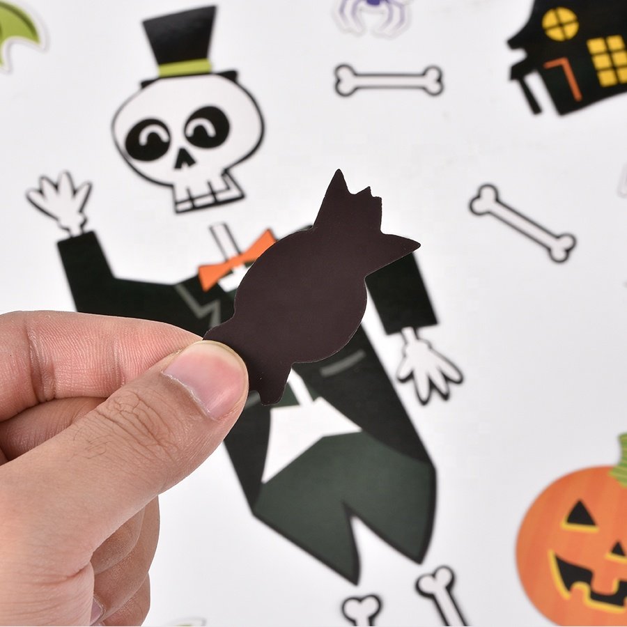 Halloween design puffy stickers custom die cut shape self adhesive sticker sheet cute cartoon window stickers for home deco