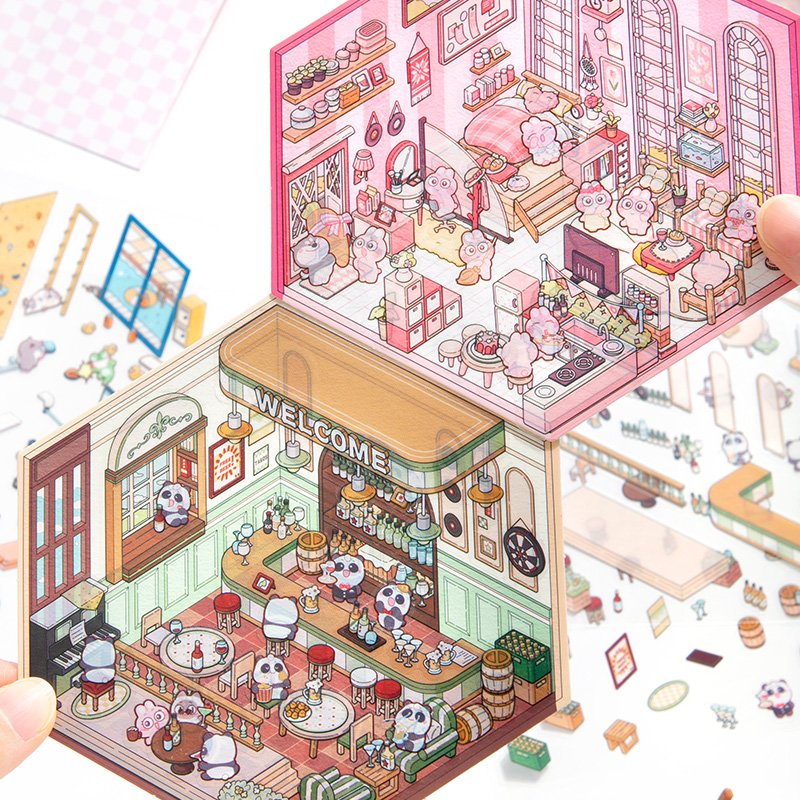 SIMNO Decompress Kawaii Stationery 3D Miniature Scene Cute Room DIY Stickers Cartoon Animals Sticker for Scrapbook (Gen 2.0)