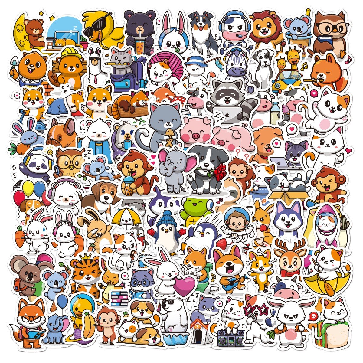 Custom Cute Animal Stickers for Kids UV Printed Waterproof Vinyl Sticker Cartoon Die cut Adhesive Logo Label Sticker Custom