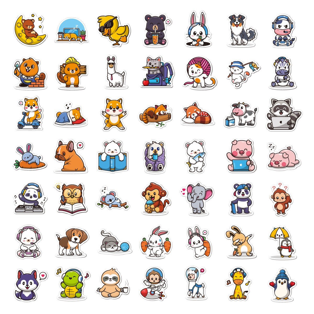 Custom Cute Animal Stickers for Kids UV Printed Waterproof Vinyl Sticker Cartoon Die cut Adhesive Logo Label Sticker Custom