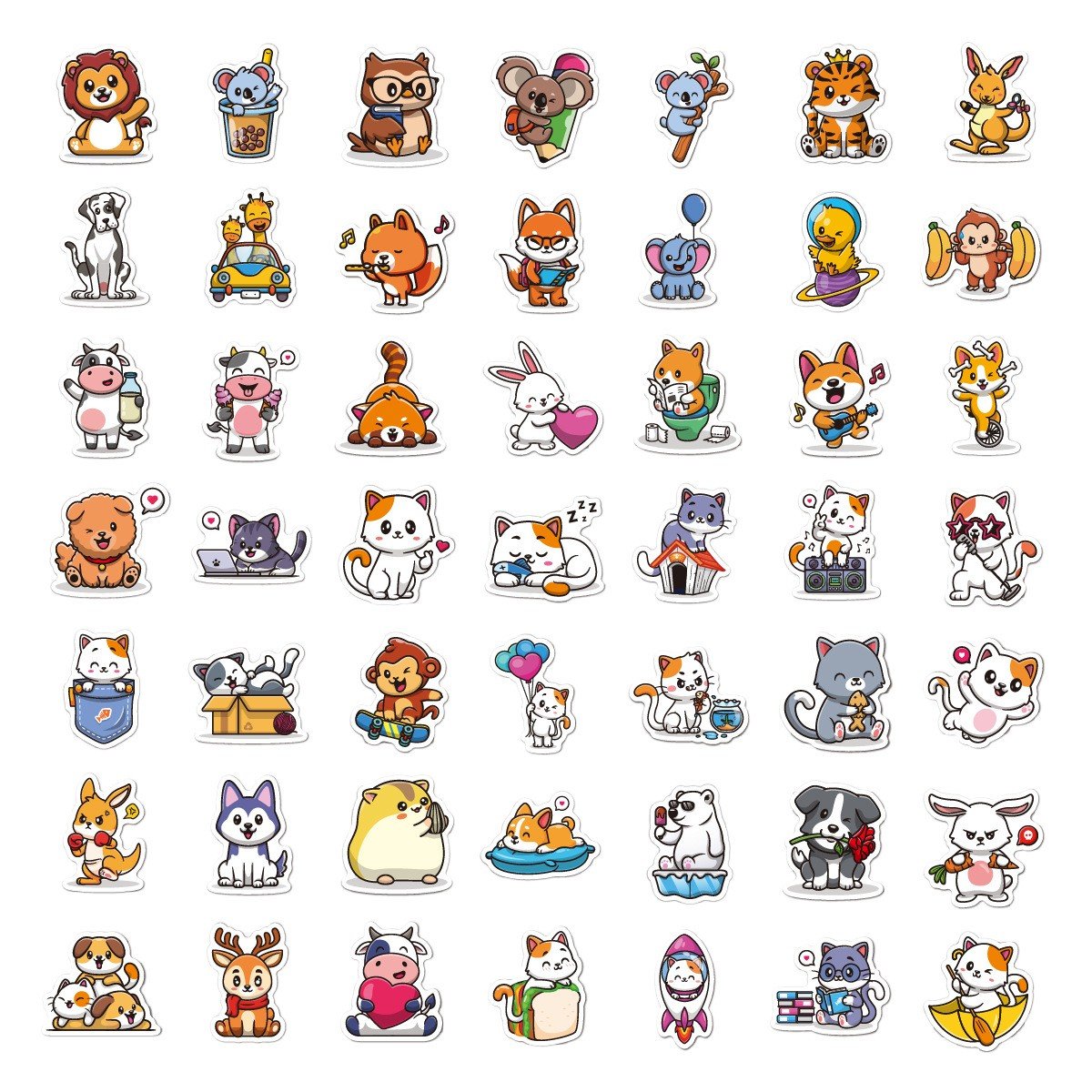 Custom Cute Animal Stickers for Kids UV Printed Waterproof Vinyl Sticker Cartoon Die cut Adhesive Logo Label Sticker Custom