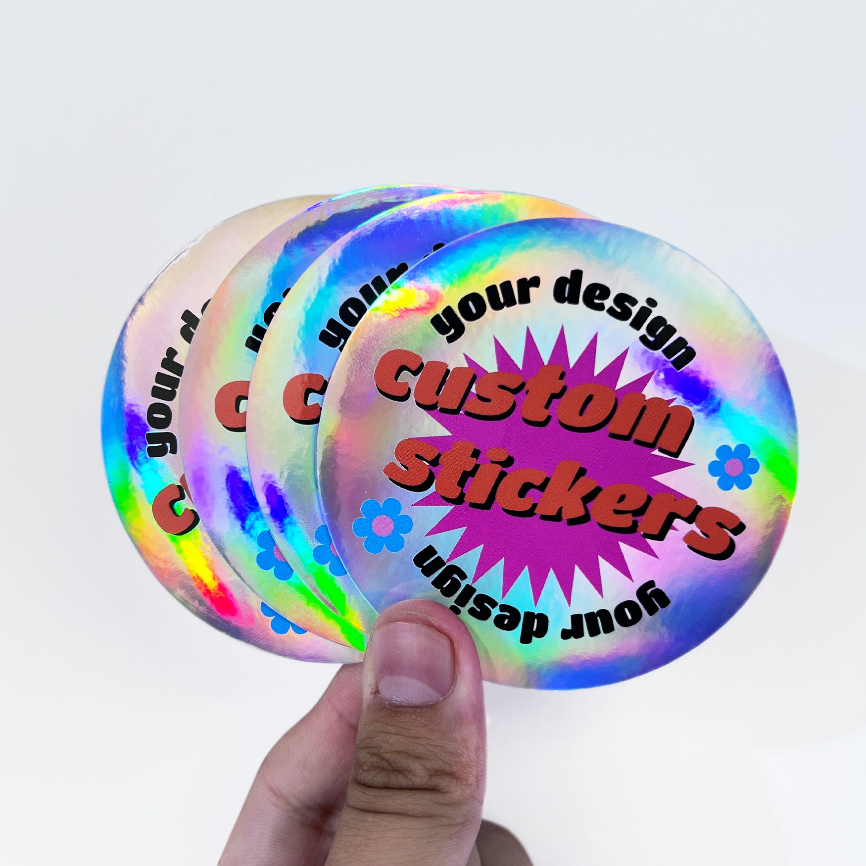 Custom Holographic UV Printing Logo Label Stickers Custom Rainbow Laser Waterproof Adhesive Vinyl Cartoon Die Cut Sticker