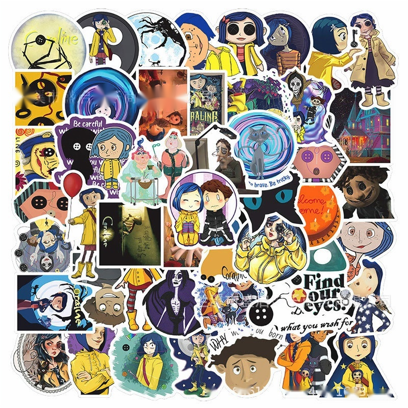 2 Styles 50pc Halloween Sticker Anime Coraline the Secret Door clear label stickers Waterproof Sticker Sheet for Guitar Bottle
