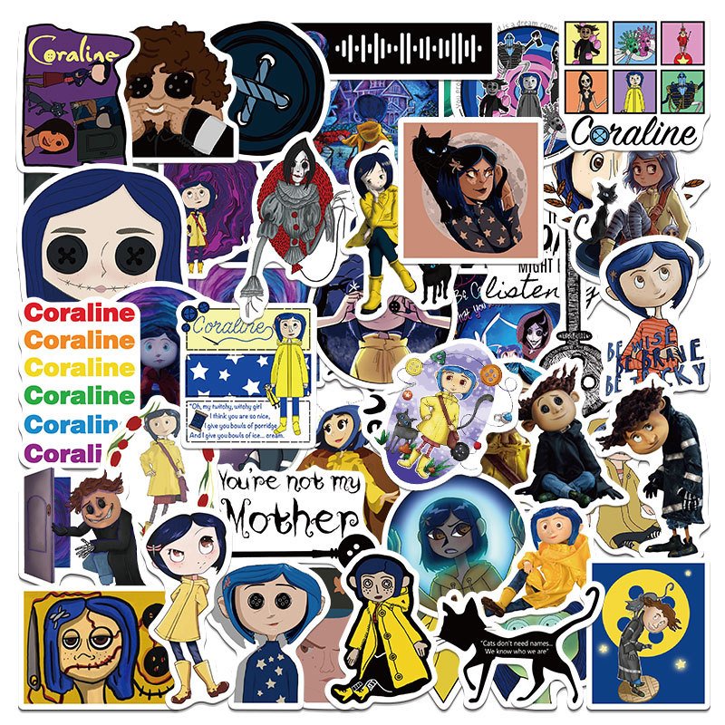 2 Styles 50pc Halloween Sticker Anime Coraline the Secret Door clear label stickers Waterproof Sticker Sheet for Guitar Bottle