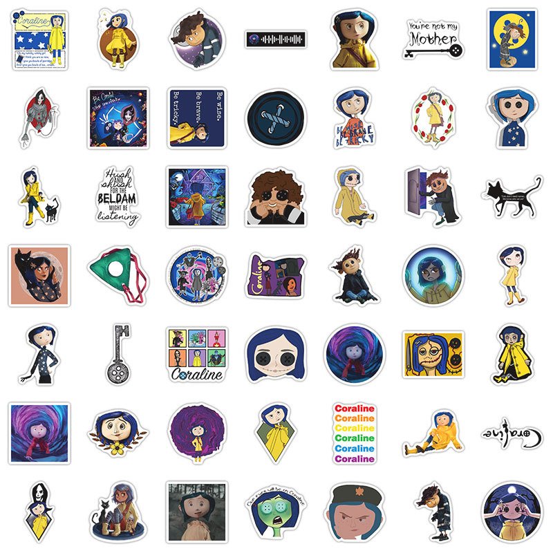 2 Styles 50pc Halloween Sticker Anime Coraline the Secret Door clear label stickers Waterproof Sticker Sheet for Guitar Bottle